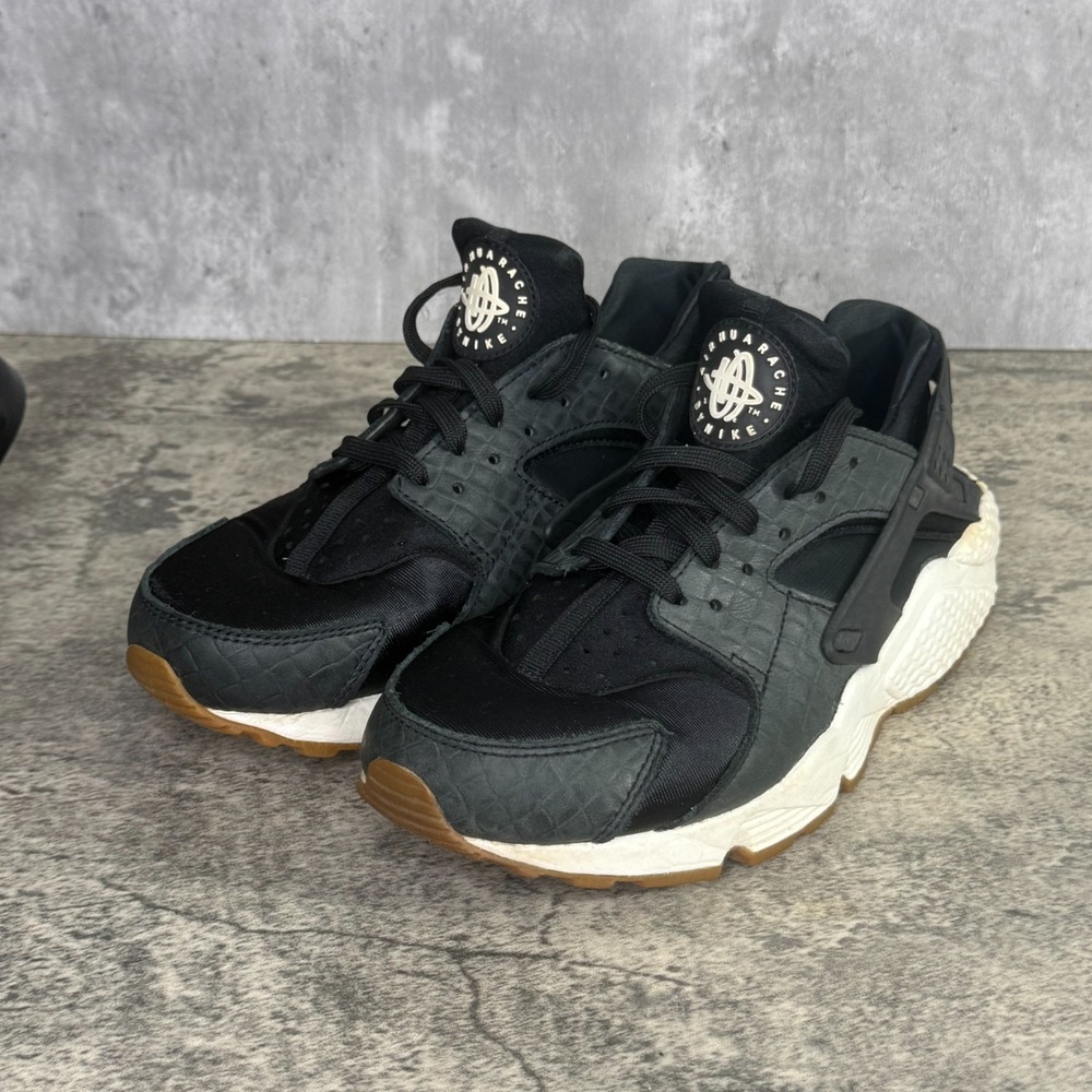Nike Air Huarache Run Premium Shoes Black/White Snakeskin Women 8.5 683818-011 - Picture 6 of 11